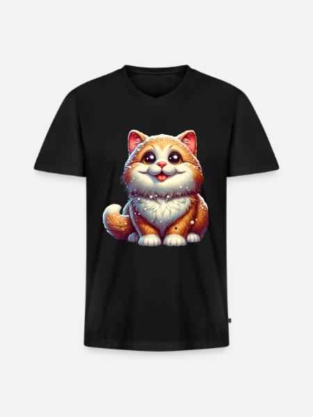 Süße Katze Winter Schnee - Männer Premium Bio T-Shirt mit V-Ausschnitt - Schwarz