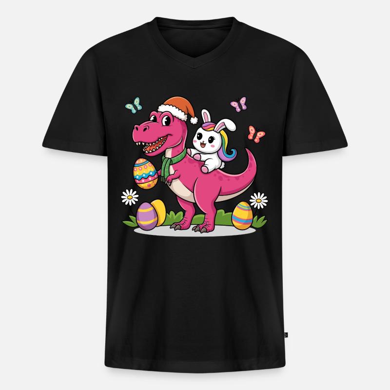 Easter Dinosaur Bunny Ears Easter - Men's Premium Organic T-shirt with V-neck - black