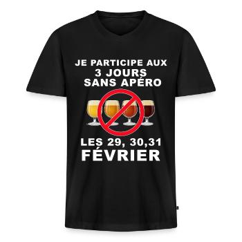 Apéro homme, humour apéro mois de février - T-shirt encolure en V Premium bio Homme - noir - Devant - Nico (187cm)