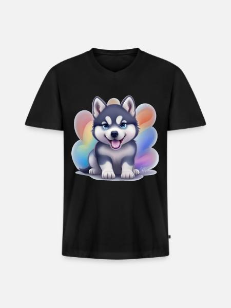 Siberian Husky Puppy - Men's Premium Organic T-shirt with V-neck - black