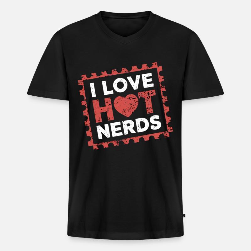 I Love Hot Nerds 21 - Männer Premium Bio T-Shirt mit V-Ausschnitt - Schwarz