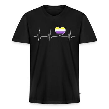 Nicht Binär Herzschlag Non Binary Pride Month CSD - Männer Premium Bio T-Shirt mit V-Ausschnitt - Schwarz - Vorne - Nico (187cm)