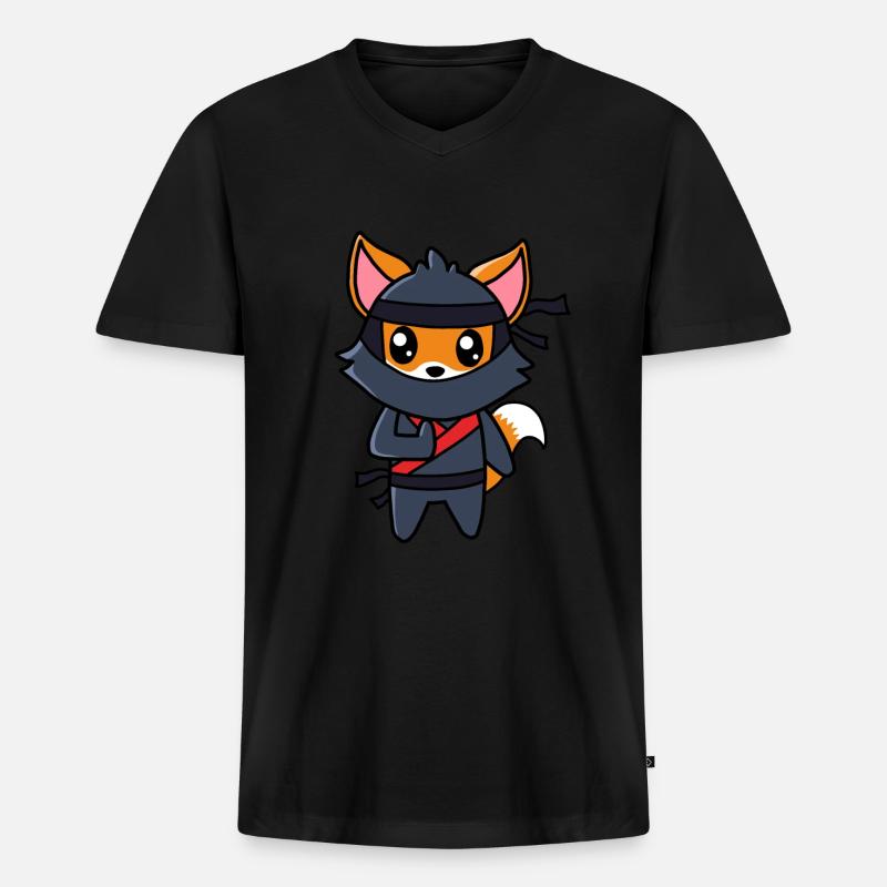 Fuchs Ninja. - Männer Premium Bio T-Shirt mit V-Ausschnitt - Schwarz
