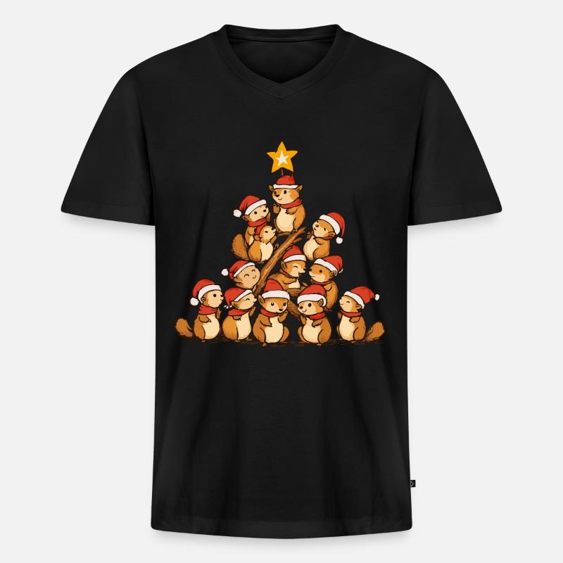 Eichhörnchen Weihnachten Christbaum - Männer Premium Bio T-Shirt mit V-Ausschnitt - Schwarz