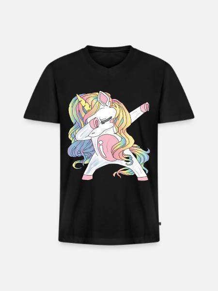 Dabbing Einhorn Geschenk - Männer Premium Bio T-Shirt mit V-Ausschnitt - Schwarz