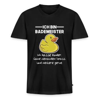 Bademeister Schwimmbad Rettungsschwimmer Geschenk - Männer Premium Bio T-Shirt mit V-Ausschnitt - Schwarz - Vorne - Nico (187cm)