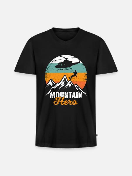Bergrettung Hubschrauber Mountain Hero - Männer Premium Bio T-Shirt mit V-Ausschnitt - Schwarz