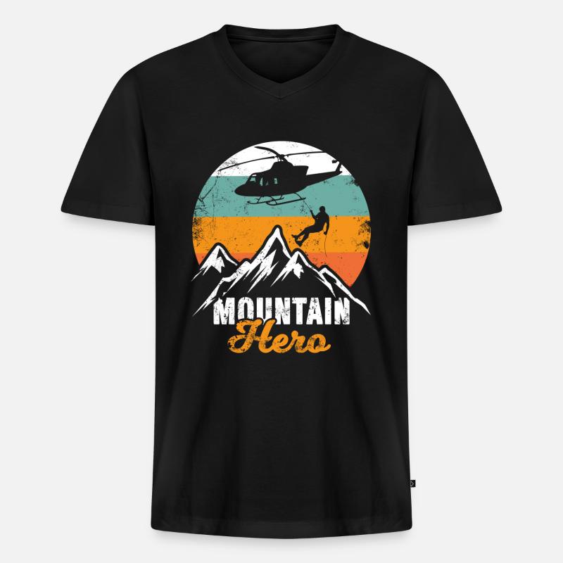 Bergrettung Hubschrauber Mountain Hero - Männer Premium Bio T-Shirt mit V-Ausschnitt - Schwarz