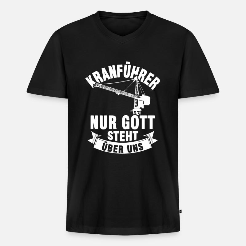 Kran Kranführer Baustelle - Männer Premium Bio T-Shirt mit V-Ausschnitt - Schwarz