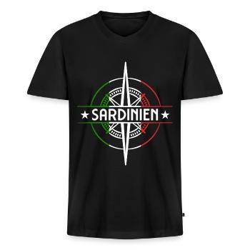 Sardinien - Männer Premium Bio T-Shirt mit V-Ausschnitt - Schwarz - Vorne - Nico (187cm)