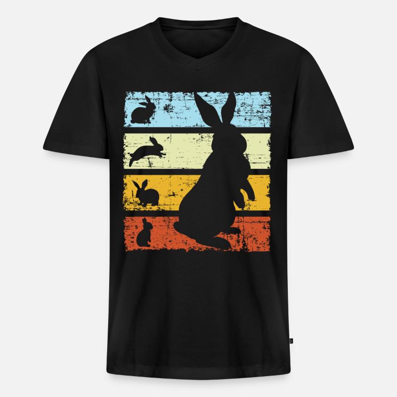 Rabbit Retro - Männer Premium Bio T-Shirt mit V-Ausschnitt - Schwarz