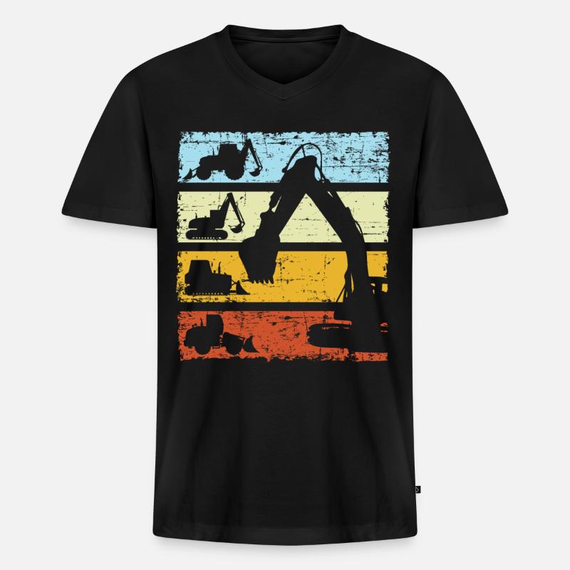 Bagger Baggerfahrer Baustelle Retro Bauarbeiter - Männer Premium Bio T-Shirt mit V-Ausschnitt - Schwarz