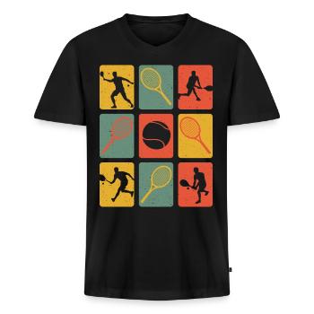 Rétro tennis joueur de tennis vintage joueur de tennis - T-shirt encolure en V Premium bio Homme - noir - Devant - Nico (187cm)