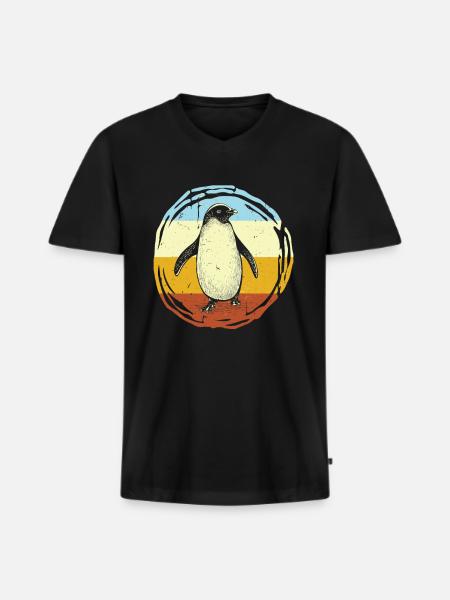 Retro Penguin - Männer Premium Bio T-Shirt mit V-Ausschnitt - Schwarz