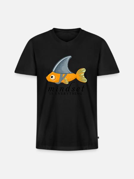 Mindset is alles goudvis met haaienvin - Mannen Premium Bio T-shirt met V-hals - zwart