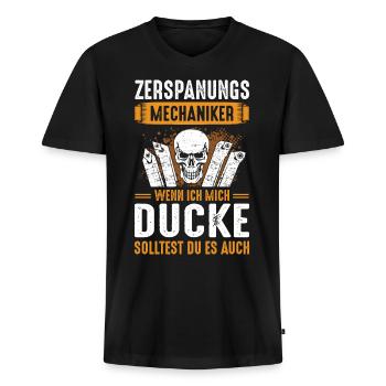 Zerspanungsmechaniker - Männer Premium Bio T-Shirt mit V-Ausschnitt - Schwarz - Vorne - Nico (187cm)