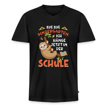 Bye Kindergarten ich hänge jetzt in der Schule ab - Männer Premium Bio T-Shirt mit V-Ausschnitt - Schwarz - Vorne - Nico (187cm)
