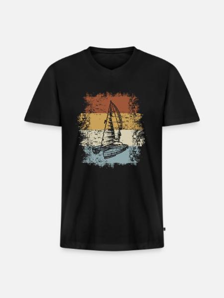 Katamaran Segelboot - Männer Premium Bio T-Shirt mit V-Ausschnitt - Schwarz