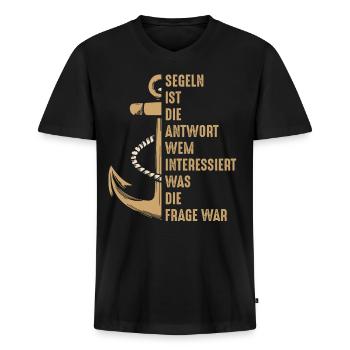 Segeln ist die Antwort Segler Spruch Segel Anker - Männer Premium Bio T-Shirt mit V-Ausschnitt - Schwarz - Vorne - Nico (187cm)
