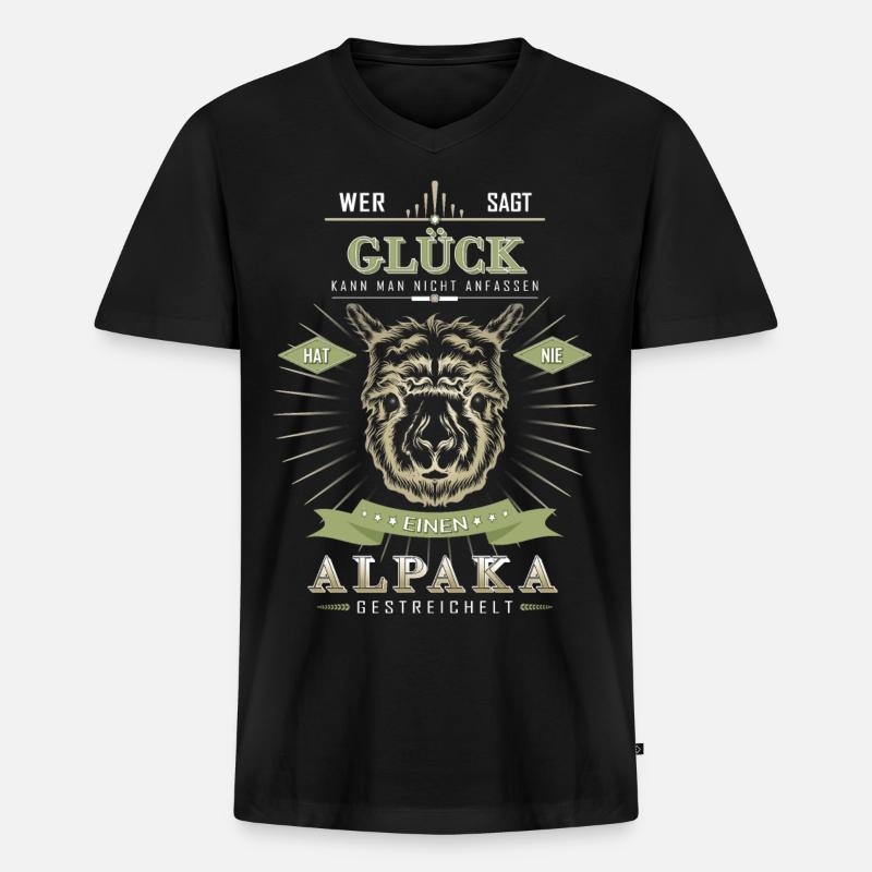 Alpaka Glück - Männer Premium Bio T-Shirt mit V-Ausschnitt - Schwarz
