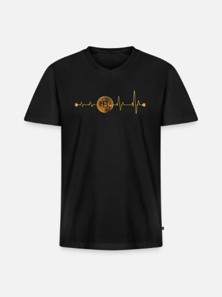 Bitcoin Herzschlag - Männer Premium Bio T-Shirt mit V-Ausschnitt - Schwarz