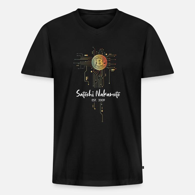 Satoshi Nakamoto Bitcoin - Männer Premium Bio T-Shirt mit V-Ausschnitt - Schwarz