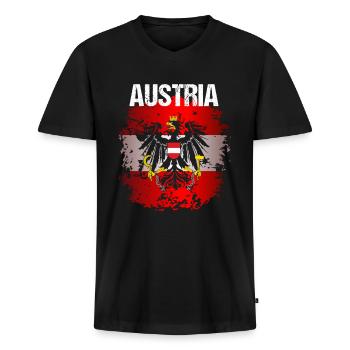 Austria Flag - Männer Premium Bio T-Shirt mit V-Ausschnitt - Schwarz - Vorne - Nico (187cm)