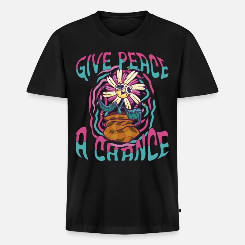 Trippy Flower - Männer Premium Bio T-Shirt mit V-Ausschnitt - Schwarz