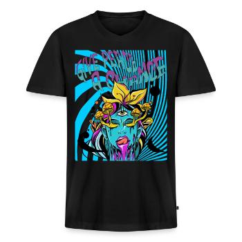 Trippy Woman GOA - Männer Premium Bio T-Shirt mit V-Ausschnitt - Schwarz - Vorne - Nico (187cm)