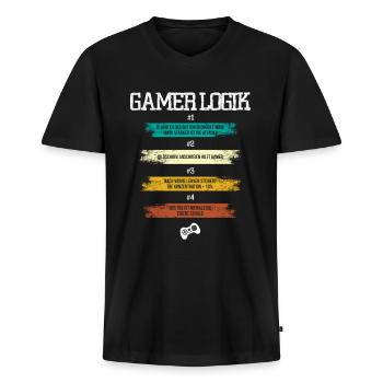 Gamer Logik - Männer Premium Bio T-Shirt mit V-Ausschnitt - Schwarz - Vorne - Nico (187cm)