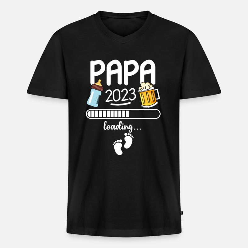 Werdender Papa 2023 Loading - Männer Premium Bio T-Shirt mit V-Ausschnitt - Schwarz