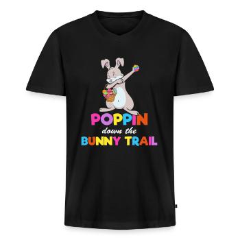 Poppin Down The Rabbit Trail Dabbing Rabbit - Männer Premium Bio T-Shirt mit V-Ausschnitt - Schwarz - Vorne - Nico (187cm)