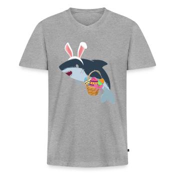 Requin de Pâques - T-shirt encolure en V Premium bio Homme - gris chiné - Devant