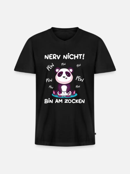 Bin am Zocken Gaming Panda - Männer Premium Bio T-Shirt mit V-Ausschnitt - Schwarz