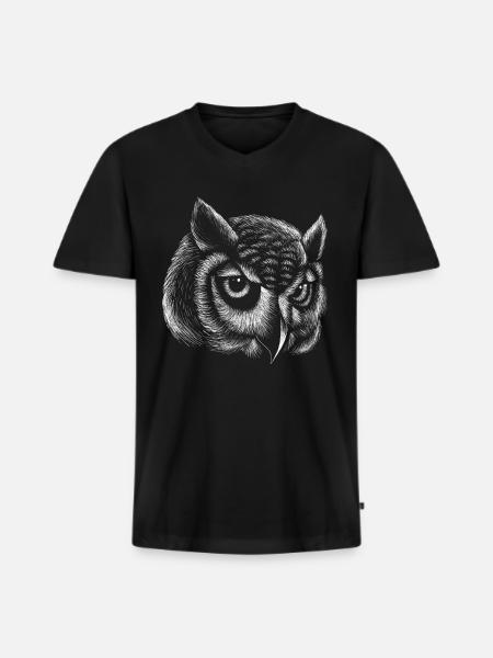 Owl Realistic Drawing Line Lines Owl - Men's Premium Organic T-shirt with V-neck - black