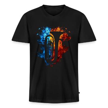 Tuba Rot Blau Feuer Musikinstrument Feuerkunst - Männer Premium Bio T-Shirt mit V-Ausschnitt - Schwarz - Vorne - Nico (187cm)