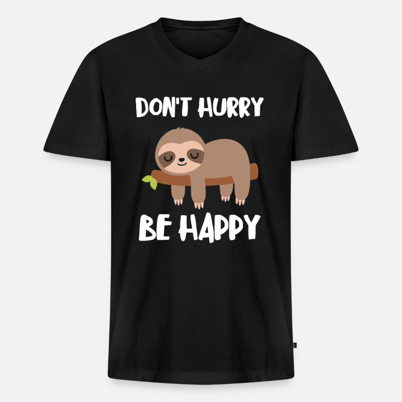 Dont Hurry Be Happy Faultier - Männer Premium Bio T-Shirt mit V-Ausschnitt - Schwarz
