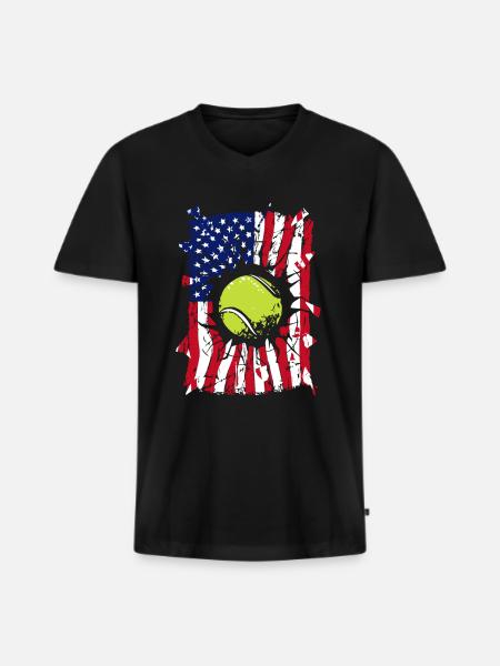 Tennis USA Drapeau - T-shirt encolure en V Premium bio Homme - noir