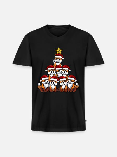 Fuchs Weihnachtsbaum - Männer Premium Bio T-Shirt mit V-Ausschnitt - Schwarz