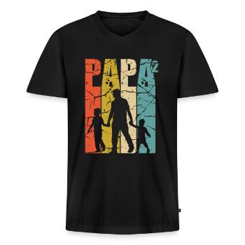 Papa hoch 2 - Männer Premium Bio T-Shirt mit V-Ausschnitt - Schwarz - Vorne - Nico (187cm)