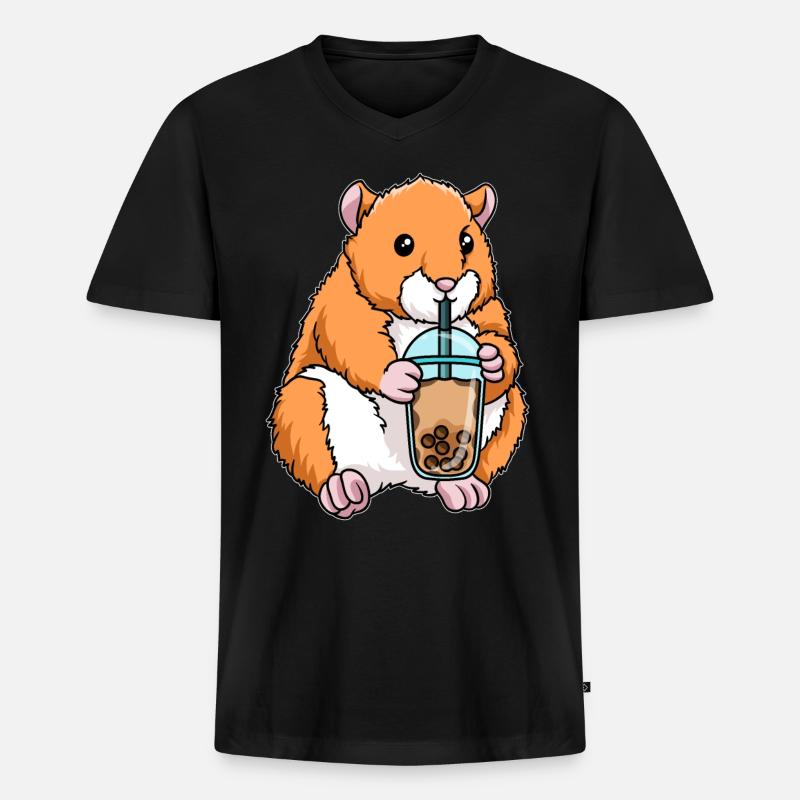 Hamster trinkt Bubble Tea - Männer Premium Bio T-Shirt mit V-Ausschnitt - Schwarz