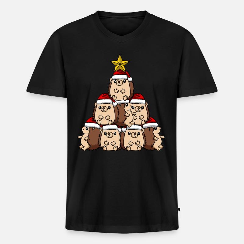 Igel Weihnachtsbaum - Männer Premium Bio T-Shirt mit V-Ausschnitt - Schwarz