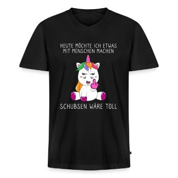 Heute Möchte Ich Menschen Schubsen - Männer Premium Bio T-Shirt mit V-Ausschnitt - Schwarz - Vorne - Nico (187cm)