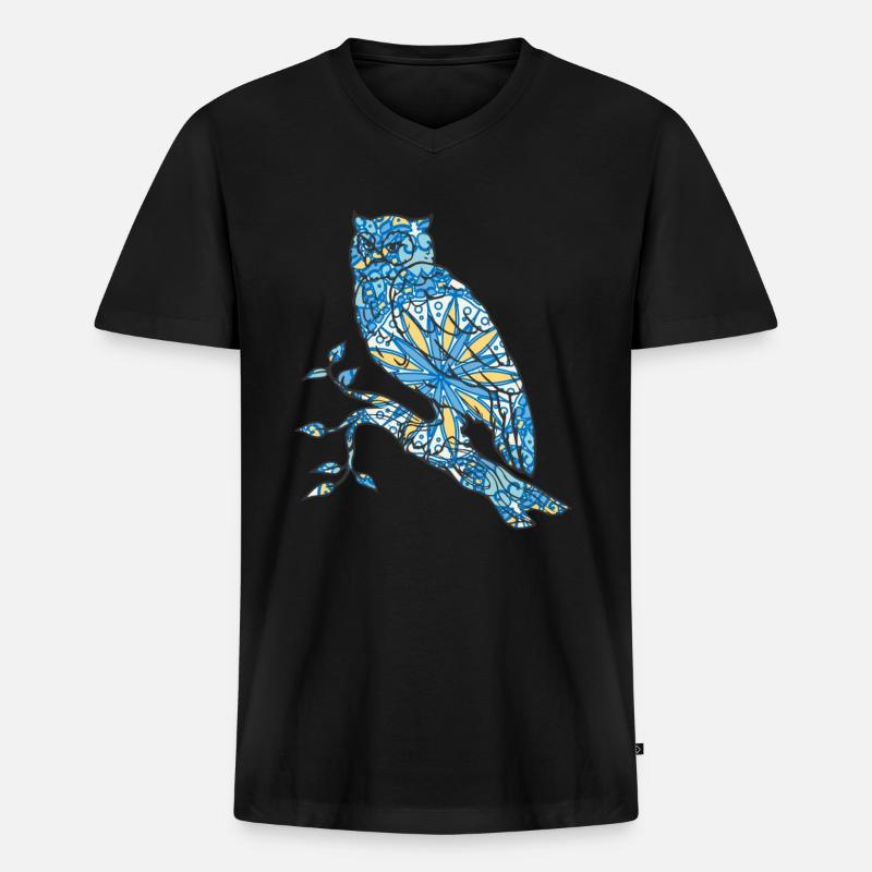 Mandala Eule Geometrie Muster - Männer Premium Bio T-Shirt mit V-Ausschnitt - Schwarz