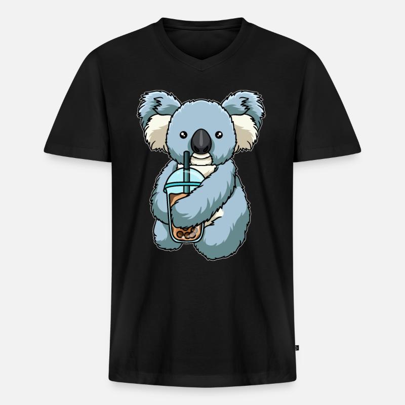 Kawaii Bubble Tea Koala - Männer Premium Bio T-Shirt mit V-Ausschnitt - Schwarz