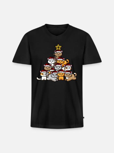 Cats Christmas Tree - Men's Premium Organic T-shirt with V-neck - black