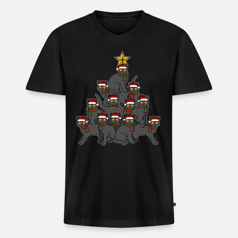 Schwarze Katze Weihnachtsbaum - Männer Premium Bio T-Shirt mit V-Ausschnitt - Schwarz
