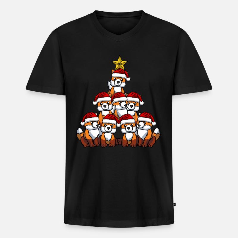 Fuchs Weihnachtsbaum - Männer Premium Bio T-Shirt mit V-Ausschnitt - Schwarz