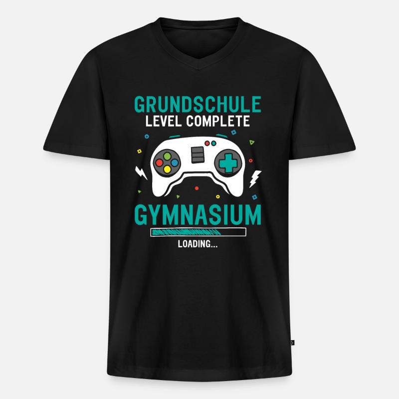 Grundschule Level Complete Gymnasium Loading - Männer Premium Bio T-Shirt mit V-Ausschnitt - Schwarz