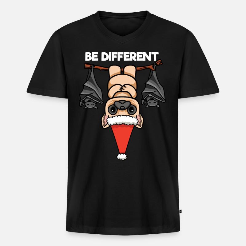 Be Different Mops Fledermaus Weihnachtsmann - Männer Premium Bio T-Shirt mit V-Ausschnitt - Schwarz